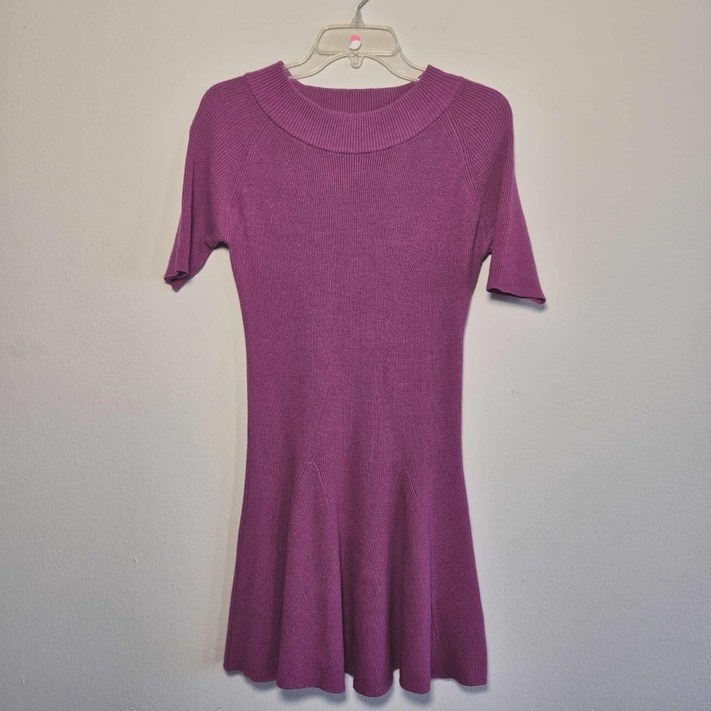 Betsey Johnson NWOT Magenta Pink Ribbed Knit Pointelle Coquette Sweater Dress M - Picture 2 of 10